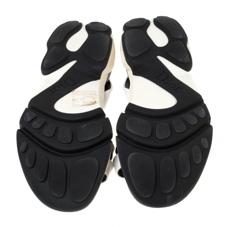 Pre Owned Dior Black/White Leather Cross Strap Slingback Flat Sandals Size 36.5