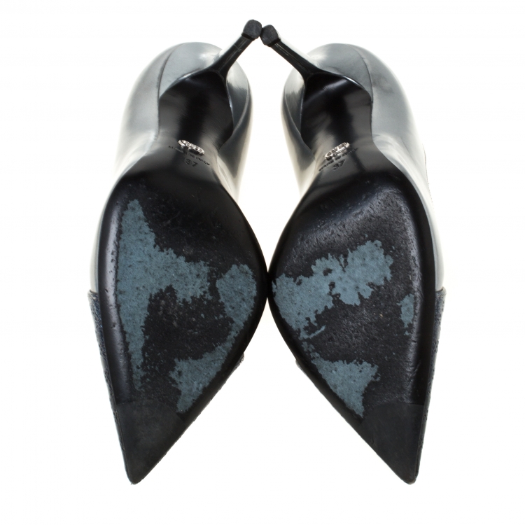 Pre Owned  Dior Ombre Grey Patent Leather Cannage Cap Pointed Toe Pumps Size 37