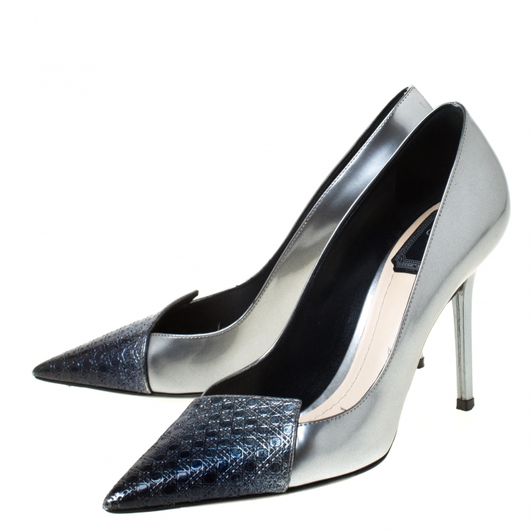 Pre Owned  Dior Ombre Grey Patent Leather Cannage Cap Pointed Toe Pumps Size 37