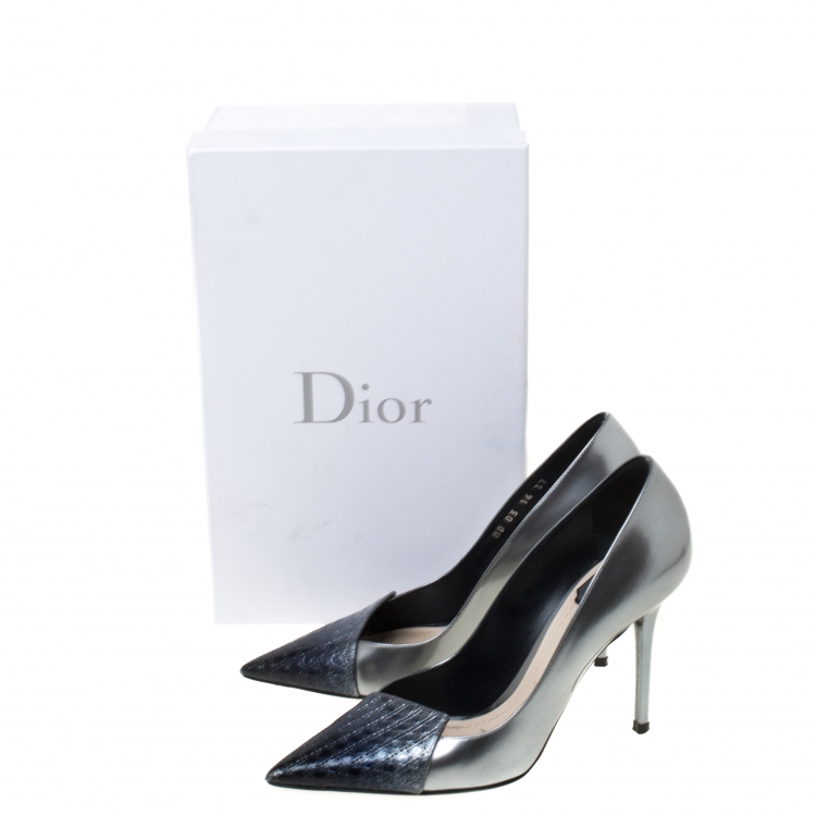 Pre Owned  Dior Ombre Grey Patent Leather Cannage Cap Pointed Toe Pumps Size 37