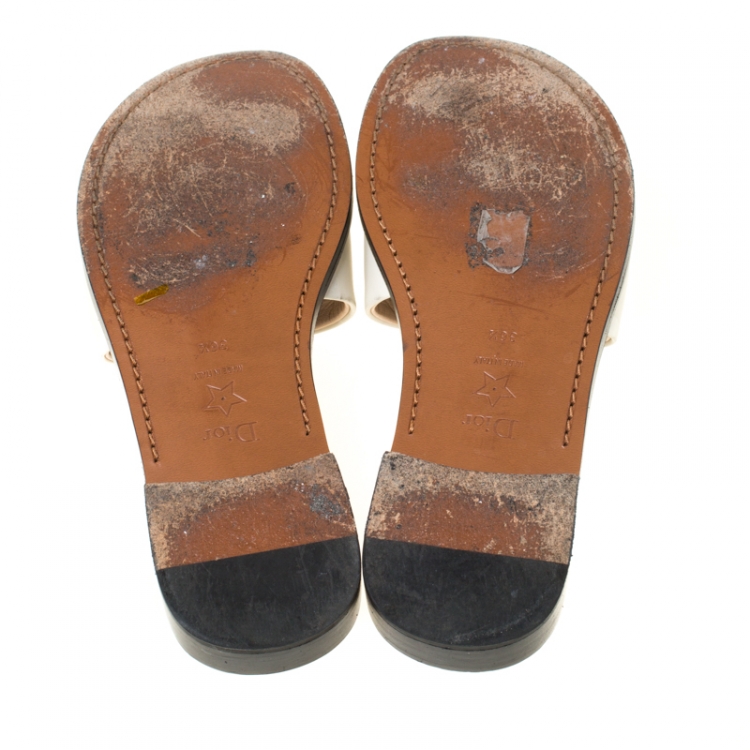 Pre Owned Dior White Leather Diorevolution Flat Slides Size 36.5