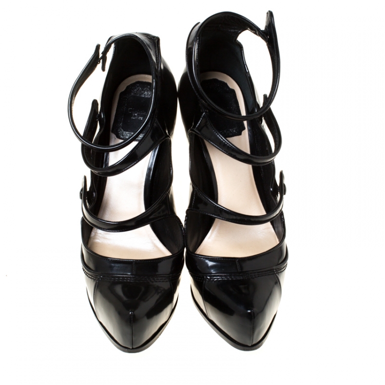 Pre Owned Dior Black Leather Spy Strappy Pumps Size 38