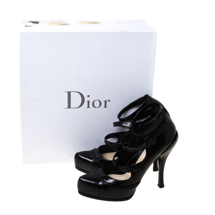 Pre Owned Dior Black Leather Spy Strappy Pumps Size 38