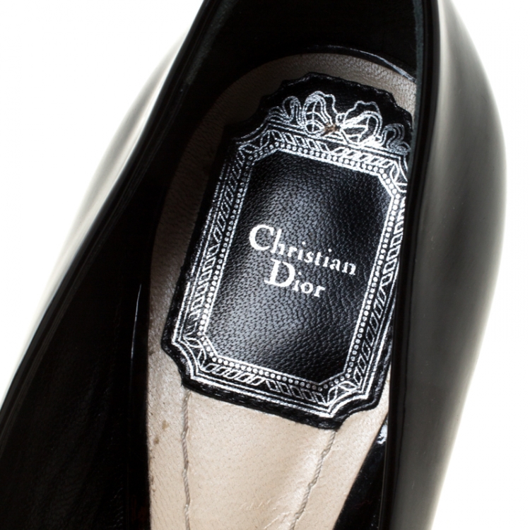 Pre Owned  Dior Black Patent Leather Cannage Block Heel Pumps Size 37