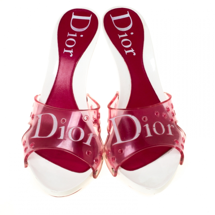Pre Owned Dior Pink PVC Logo Open Toe Sandals Size 39.5