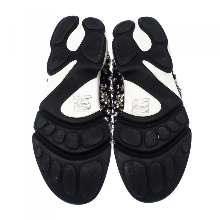 Pre Owned Dior Black Mesh Fusion Crystal Embellished Slip On Sneakers Size 36.5