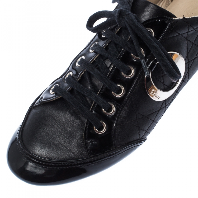 Pre Owned Dior Black Quilted Leather Lace Up Sneakers Size 38