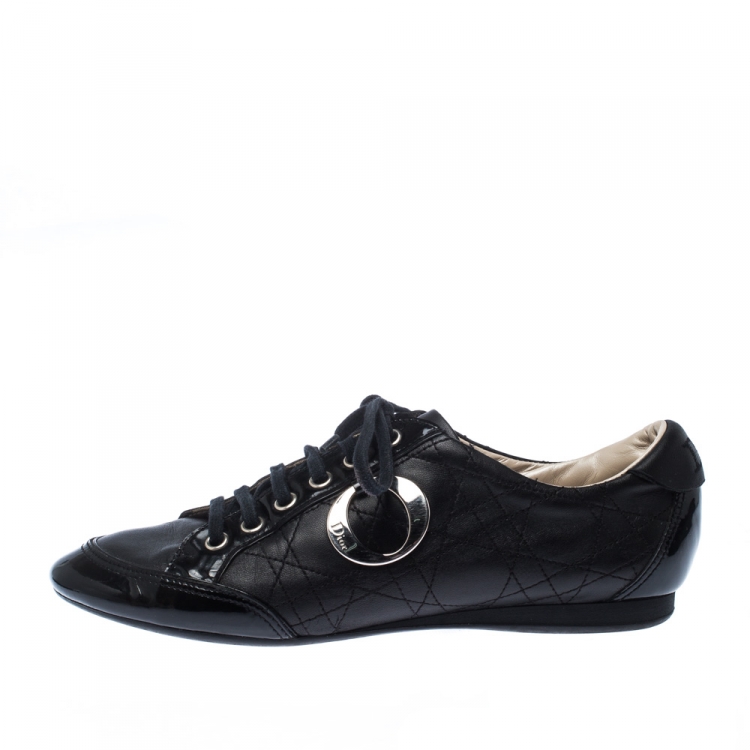 Pre Owned Dior Black Quilted Leather Lace Up Sneakers Size 38