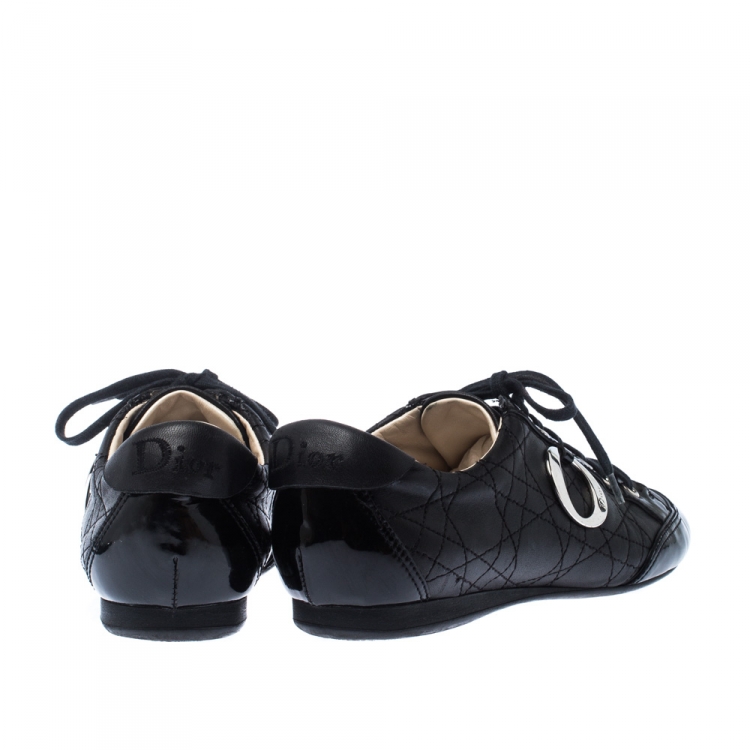 Pre Owned Dior Black Quilted Leather Lace Up Sneakers Size 38