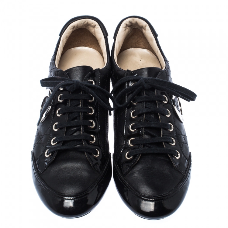Pre Owned Dior Black Quilted Leather Lace Up Sneakers Size 38