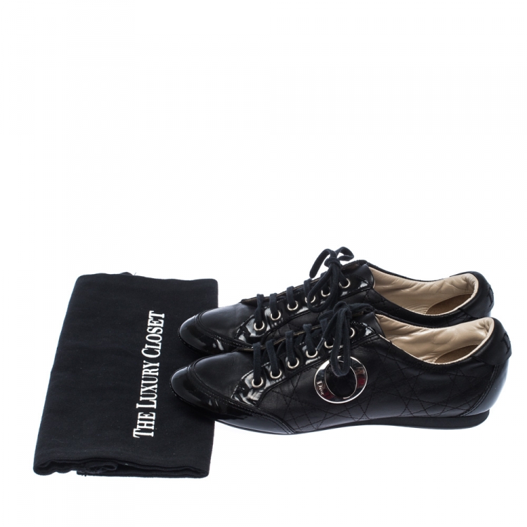 Pre Owned Dior Black Quilted Leather Lace Up Sneakers Size 38