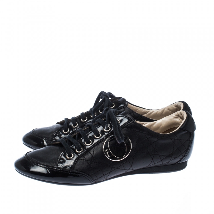Pre Owned Dior Black Quilted Leather Lace Up Sneakers Size 38