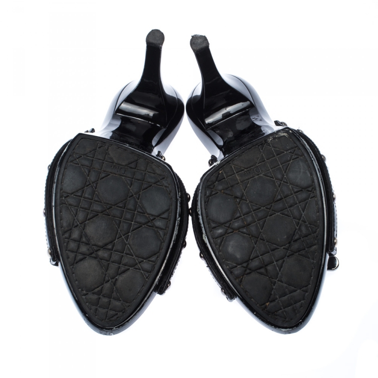 Pre Owned  Dior Black Patent Leather Bow Open Toe Sandals Size 40
