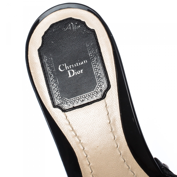 Pre Owned  Dior Black Patent Leather Bow Open Toe Sandals Size 40