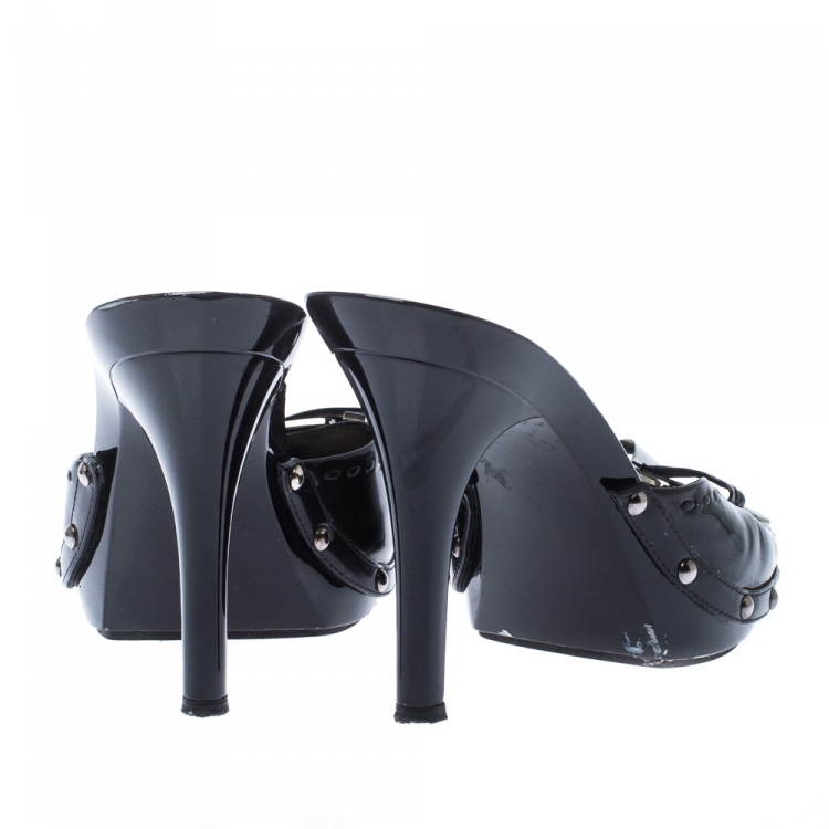 Pre Owned  Dior Black Patent Leather Bow Open Toe Sandals Size 40