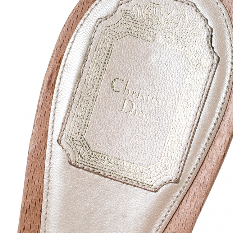 Pre Owned Dior Metallic Beige Leather Open Toe Platform Sandals Size 40