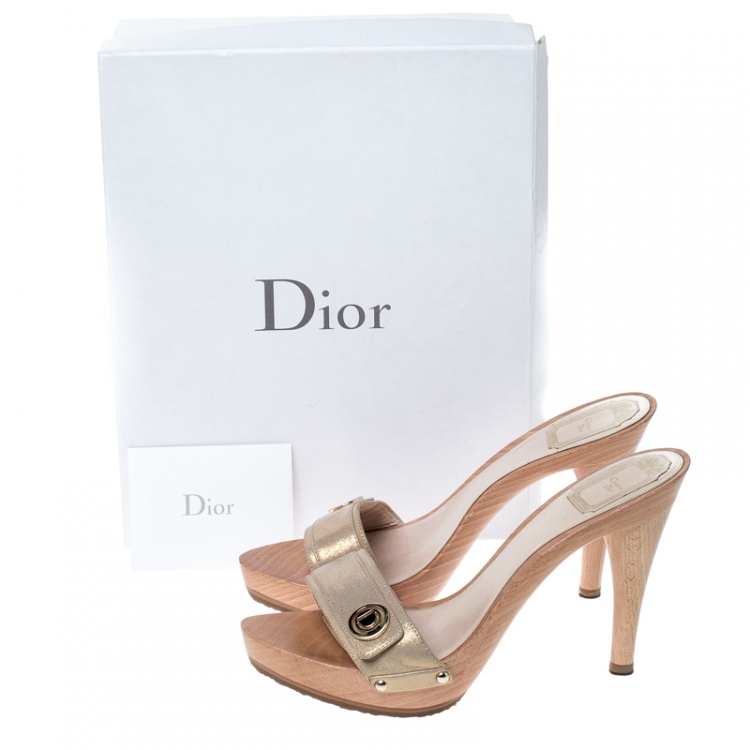 Pre Owned Dior Metallic Beige Leather Open Toe Platform Sandals Size 40
