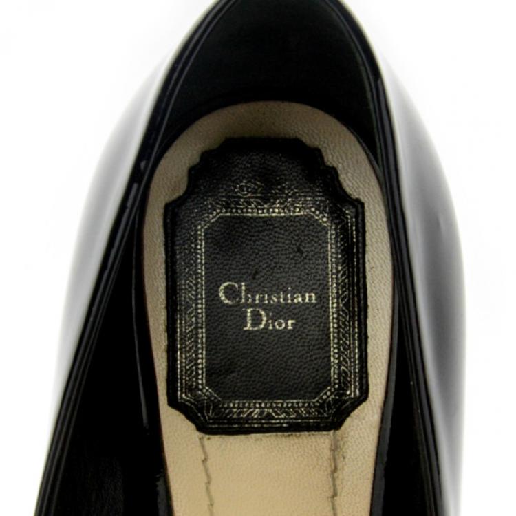 Pre Owned Christian Dior Black Patent Peep Toe Wedge Pumps Size 38