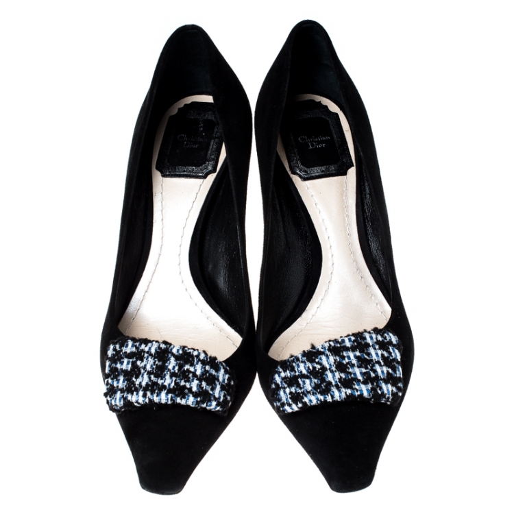 Pre Owned Dior Black Suede Houndstooth Buckle Pointed Toe Pumps Size 37.5