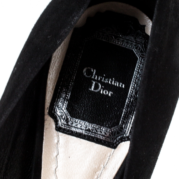 Pre Owned Dior Black Suede Houndstooth Buckle Pointed Toe Pumps Size 37.5