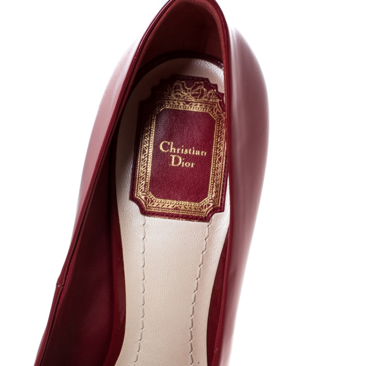 Pre Owned Dior Red Patent Leather Miss Dior Platform Pumps Size 38.5 