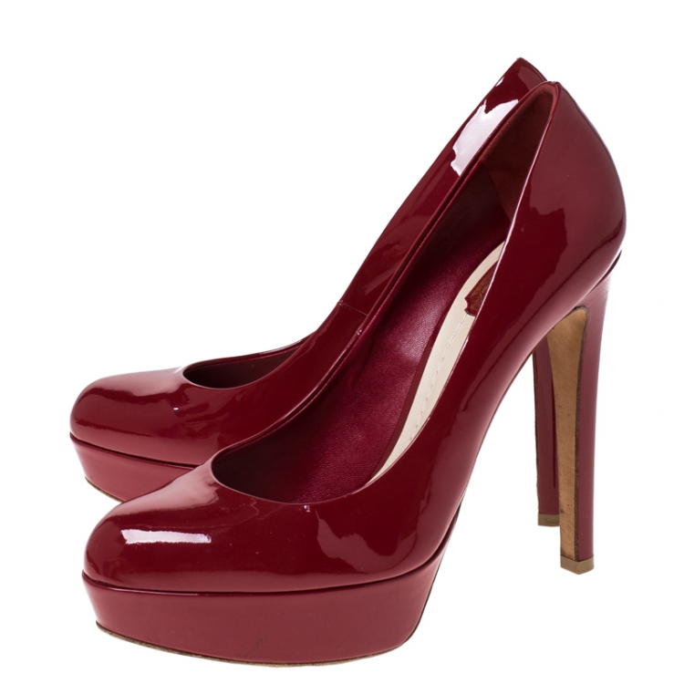 Pre Owned Dior Red Patent Leather Miss Dior Platform Pumps Size 38.5 