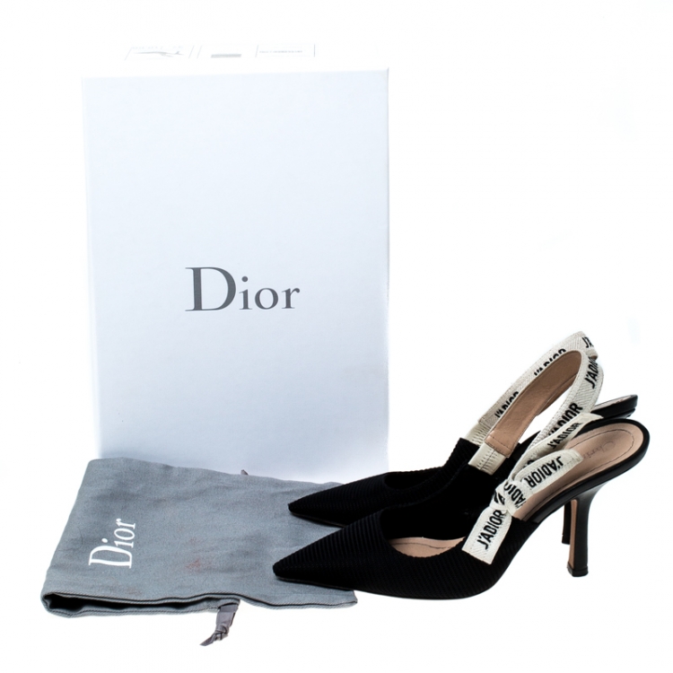Pre Owned Dior Black Canvas J'adior Ribbon Pointed Toe Slingback Sandals Size 37