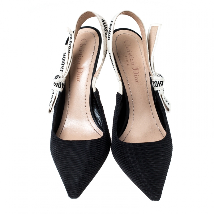 Pre Owned Dior Black Canvas J'adior Ribbon Pointed Toe Slingback Sandals Size 37