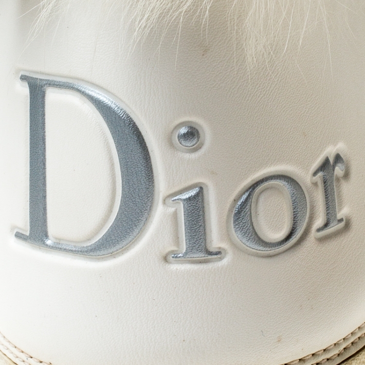 Pre Owned Dior White Leather and Fur Lace Up Snow Boots Size 35