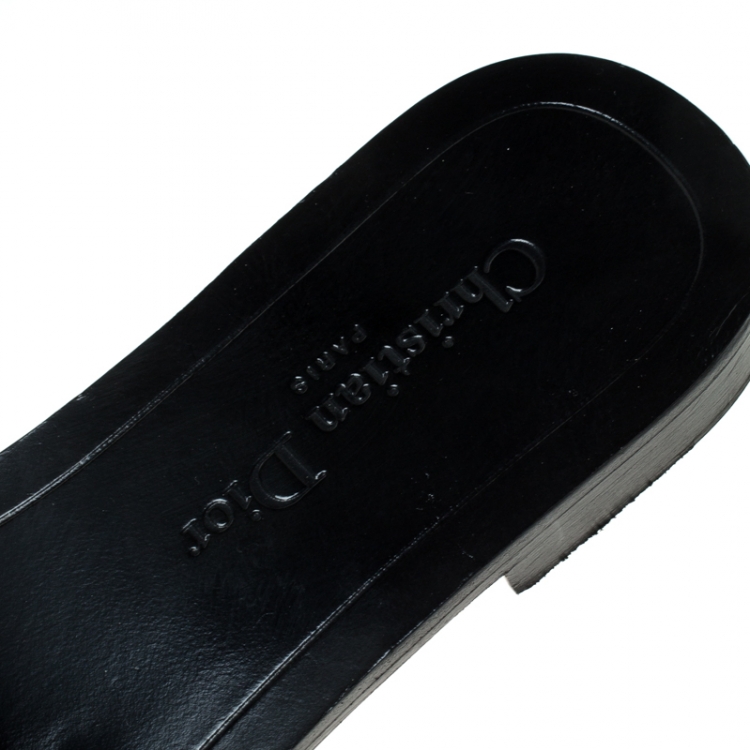 Pre Owned Dior Black Leather Logo Flat Sandals Size 37
