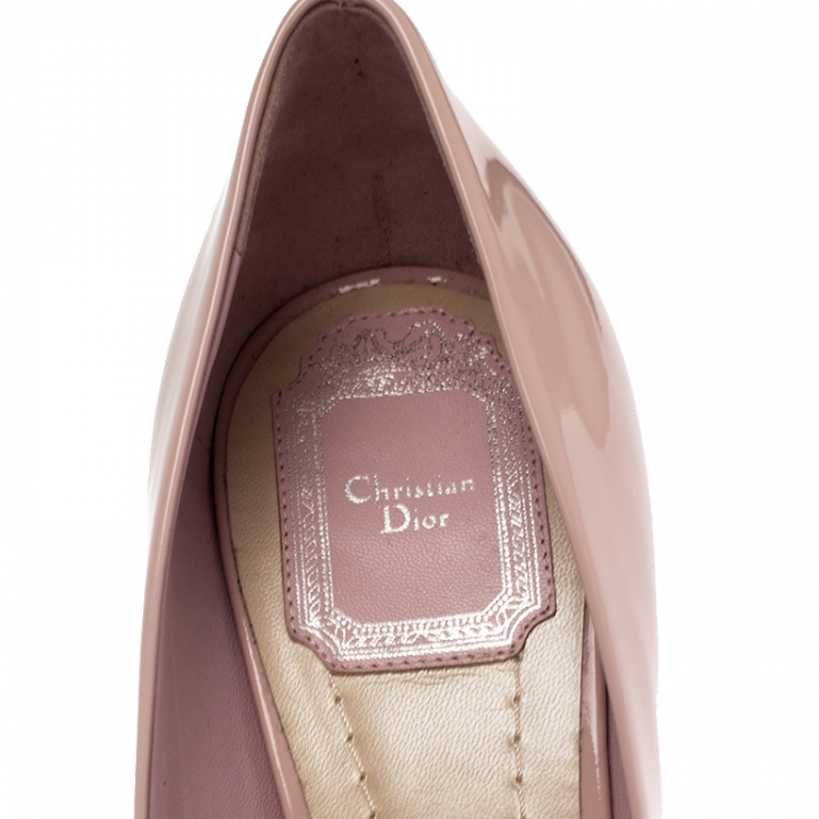 Pre Owned Dior Pink Patent Leather Peep Toe Cannage Heel Platform Pumps Size 38