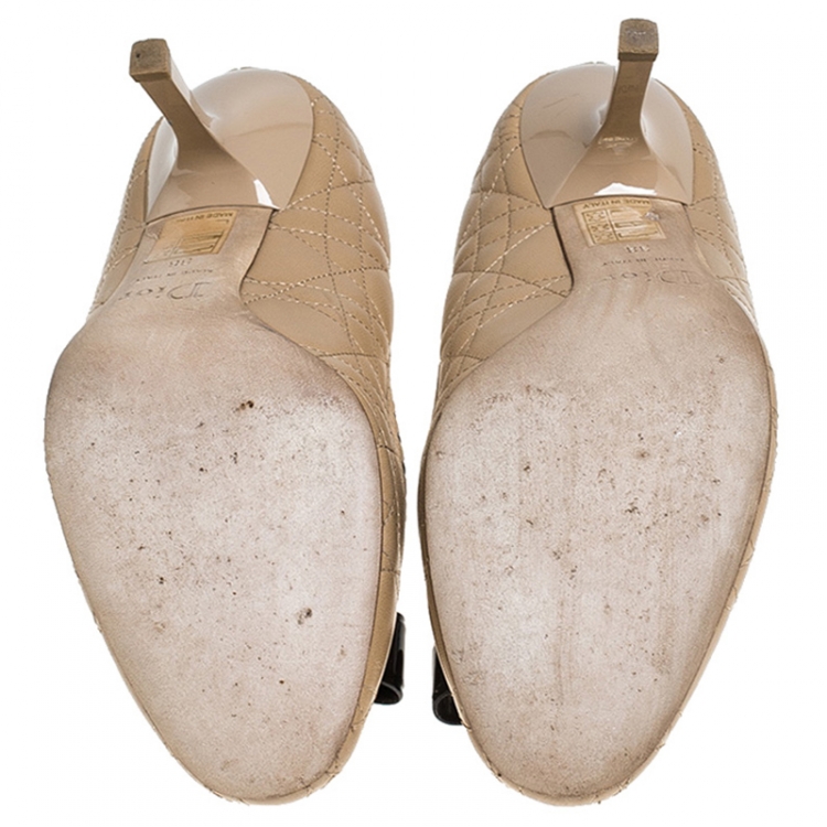 Pre Owned Dior Beige Quilted Leather Bow Pumps Size 38