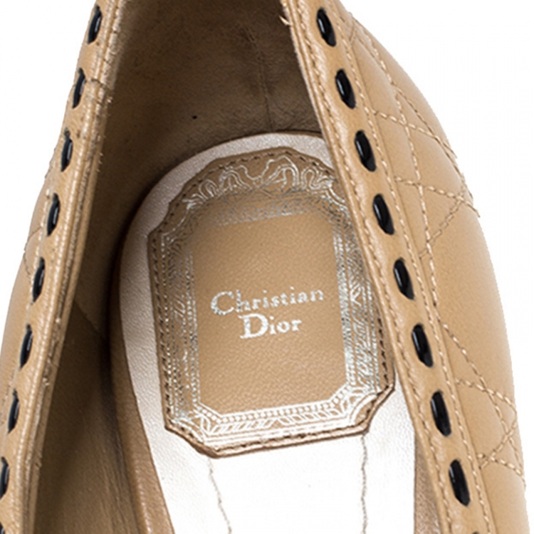 Pre Owned Dior Beige Quilted Leather Bow Pumps Size 38