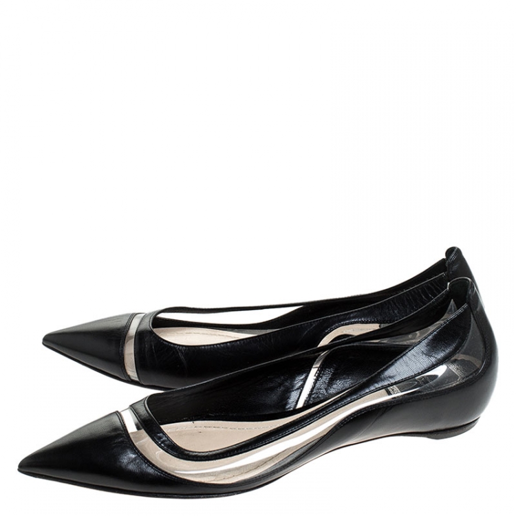 Pre Owned Dior Black Leather and PVC Dior Wave Pointed Toe Ballet Flats Size 38.5