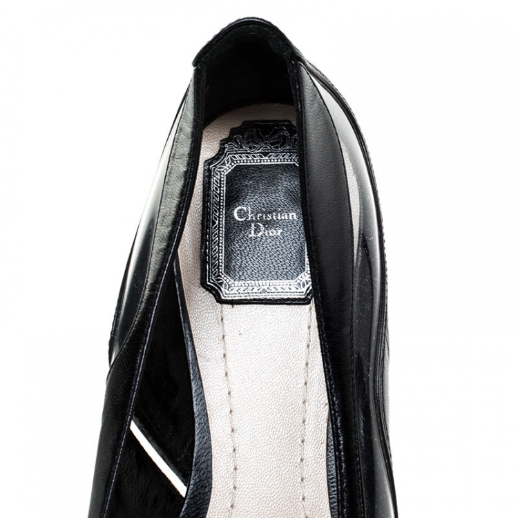 Pre Owned Dior Black Leather and PVC Dior Wave Pointed Toe Ballet Flats Size 38.5