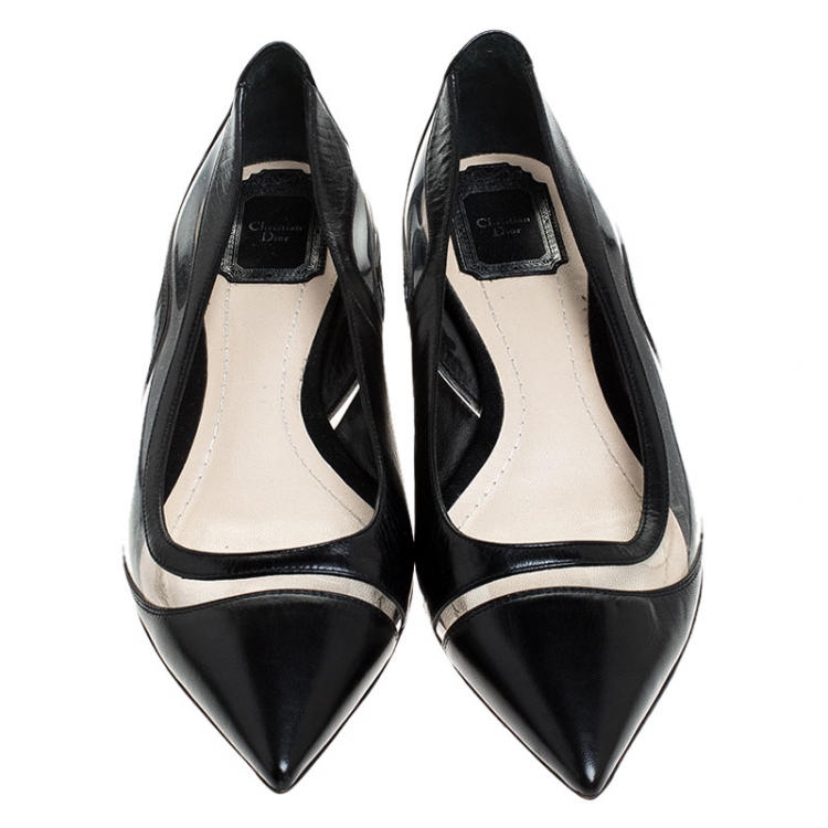 Pre Owned Dior Black Leather and PVC Dior Wave Pointed Toe Ballet Flats Size 38.5