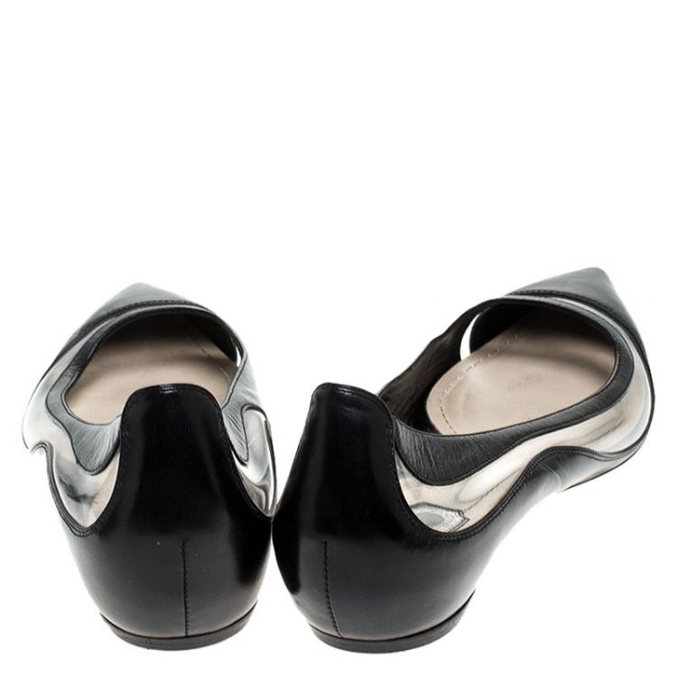 Pre Owned Dior Black Leather and PVC Dior Wave Pointed Toe Ballet Flats Size 38.5