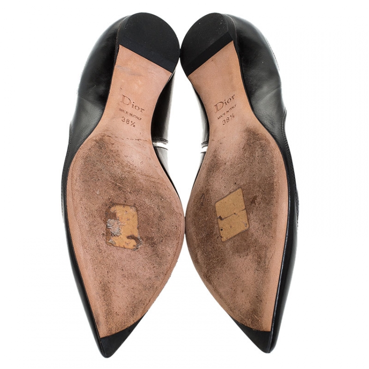 Pre Owned Dior Black Leather and PVC Dior Wave Pointed Toe Ballet Flats Size 38.5