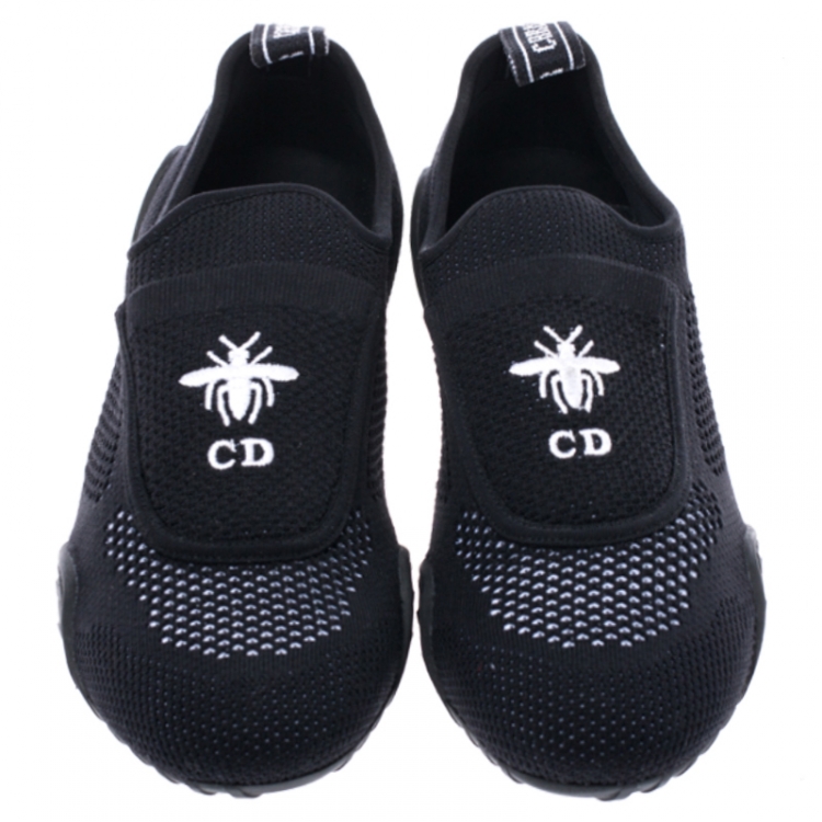 Pre Owned Dior Black Stretch Knit Fabric D-Fence Slip-On Sneakers Size 39.5