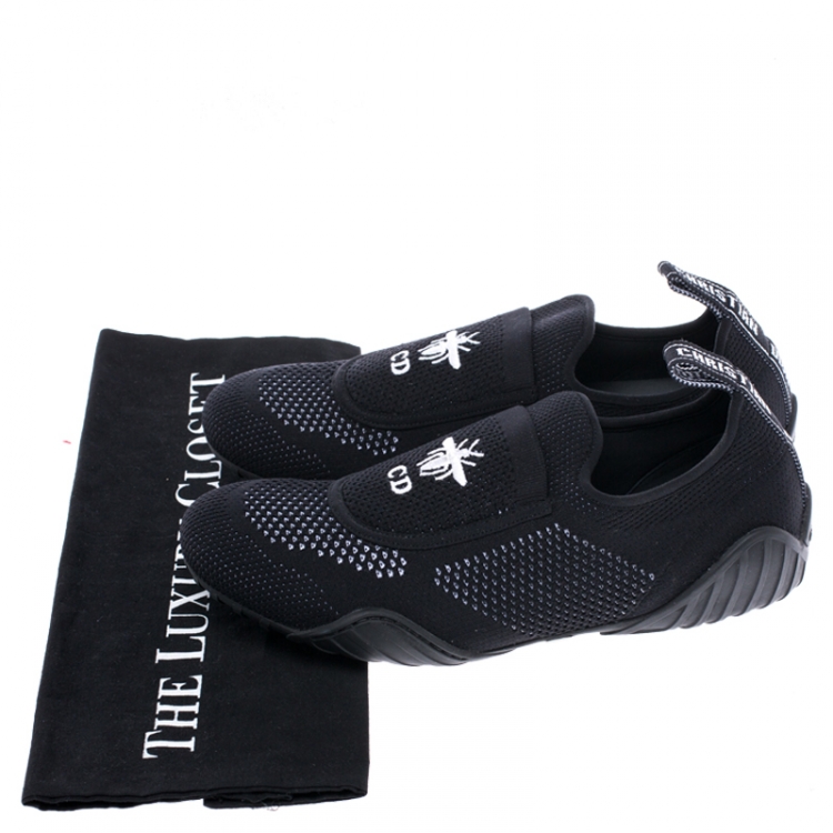 Pre Owned Dior Black Stretch Knit Fabric D-Fence Slip-On Sneakers Size 39.5