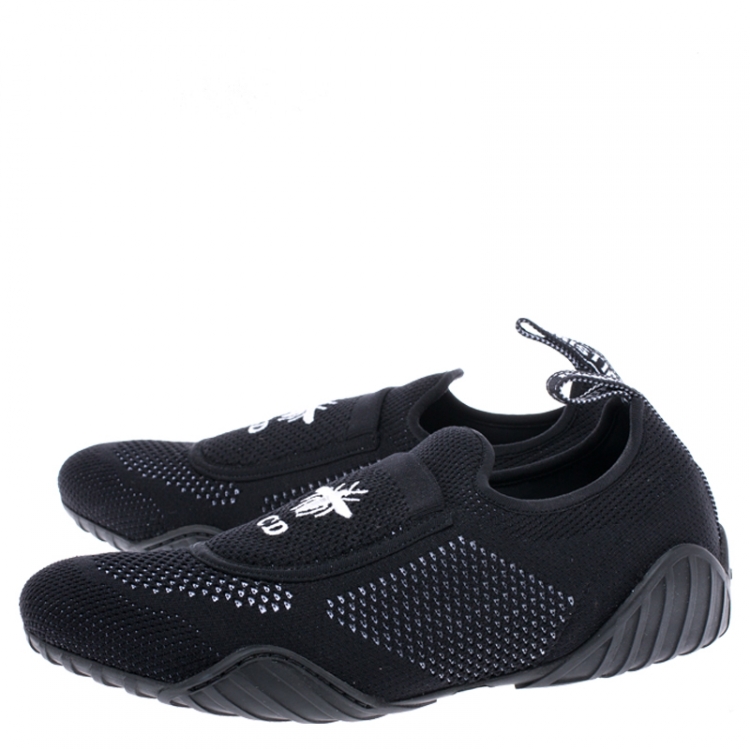 Pre Owned Dior Black Stretch Knit Fabric D-Fence Slip-On Sneakers Size 39.5