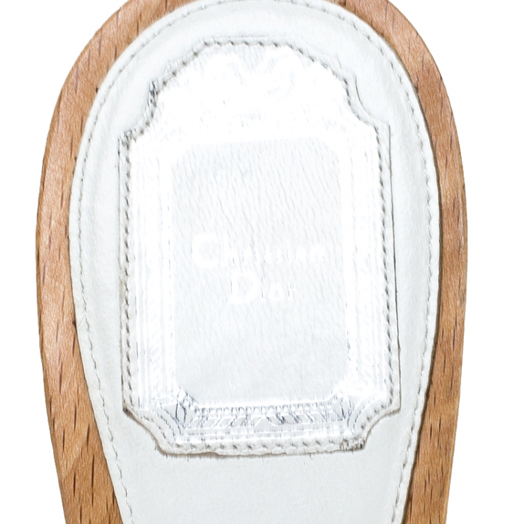 Pre Owned Dior White Quilted Leather Bow Detail Wooden Sandals Size 40