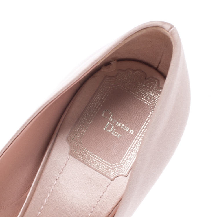 Pre Owned Dior Beige Satin Cannage Heel Peep Toe Platform Pumps Size 36