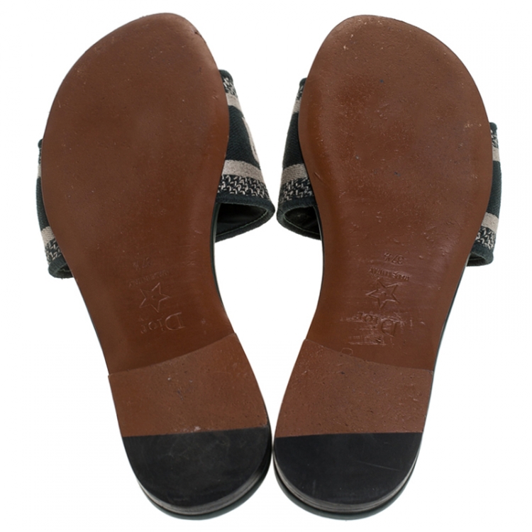 Pre Owned Dior Green/Beige Cotton Blend Dway Flat Mules Size 37.5