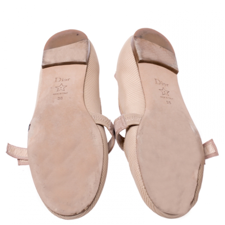 Pre Owned Christian Dior Beige Mesh J'Adior Ballet Flats Size 38