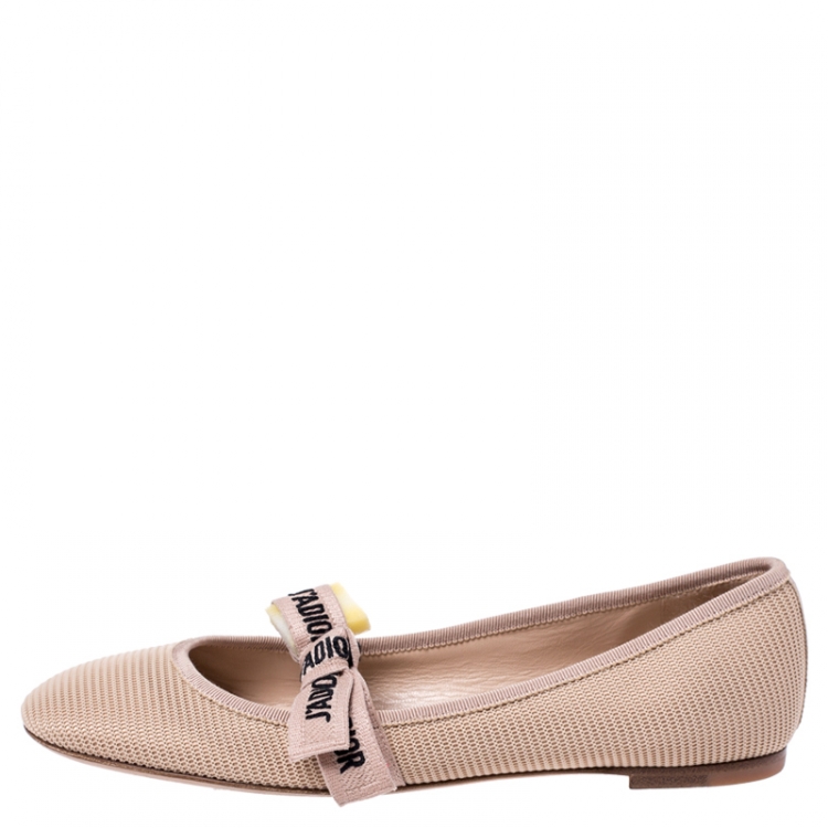 Pre Owned Christian Dior Beige Mesh J'Adior Ballet Flats Size 38