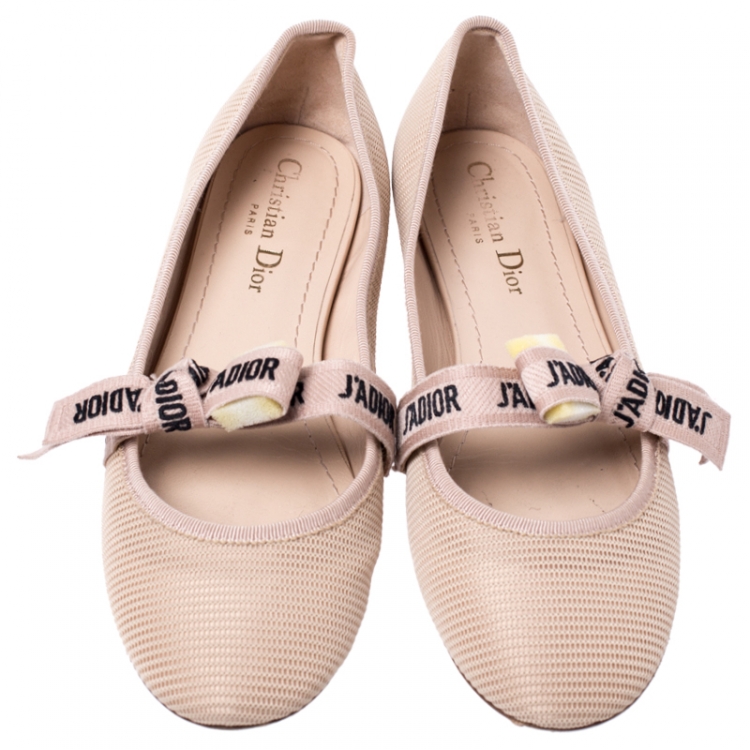 Pre Owned Christian Dior Beige Mesh J'Adior Ballet Flats Size 38