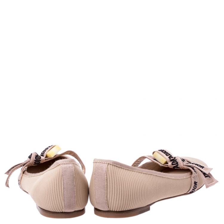 Pre Owned Christian Dior Beige Mesh J'Adior Ballet Flats Size 38