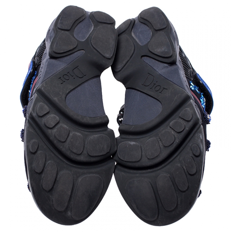 Pre Owned Dior Black Fabric And Mesh Neoprene Fusion Embellished Low-Top Sneakers Size 39.5