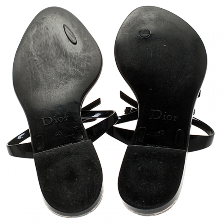 Pre Owned Dior Black Jelly Bow Thongs Flats Size 40